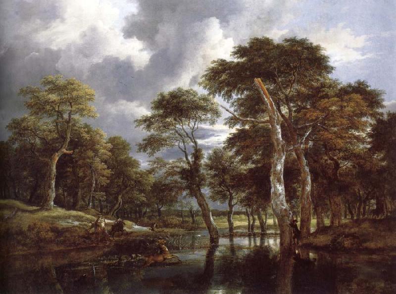 Jacob van Ruisdael Waterfall in a Hilly Wooded Landscape